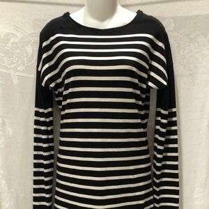 SAINT LAURENT Black & Ivory Striped Cotton Jersey Dress S $600